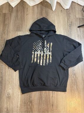 Realtree Black Hoodie with Camo Flag Graphic
